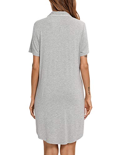 Senert Nightgowns for Women Button Down Sleeve Sleep Shirt Night Gowns - color: Light Grey, size: Medium