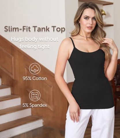 Comfneat Women's 4-Pack Slim-Fit Camisole Adjustable Spaghetti Strap Tops - color: Black 4-pack, size: Medium