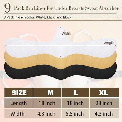 Boyiee 9 Pcs Cotton Bra Liners for Sweat Rash Liners Under Breasts Sweat Absorber Pads for Women Female - size: X-Large