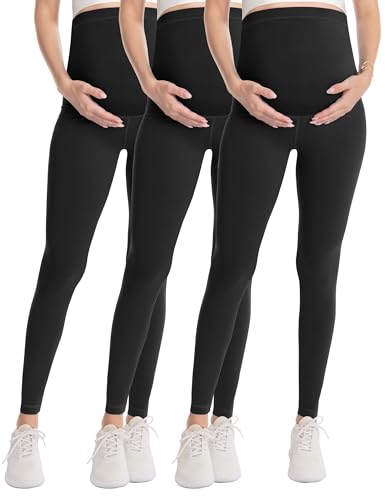 Over‑Belly Maternity Leggings, Soft Stretch Yoga Pants - color: 3 Packs-black*3, size: Large
