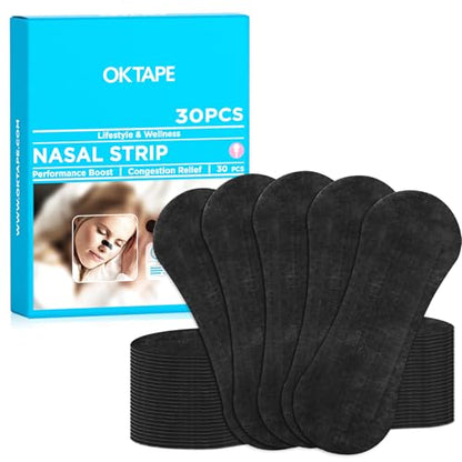 OK TAPE Nose Strips for Breathing and Snoring 30Pcs Black - color: Black