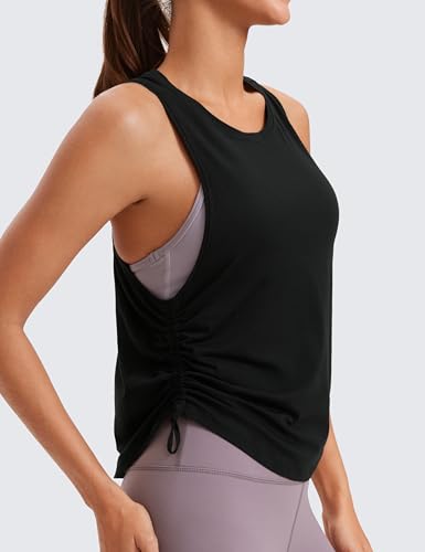 CRZ YOGA Pima Cotton Ruched Tank Top - color: Black, size: Large