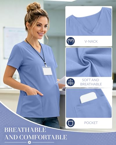 Neer 2 Pack Maternity Scrub Top for Women - color: Light Blue, Navy Blue, size: Medium