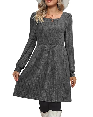 CzzzyL Womens Nursing Fall Dresses Square Neck Knit Sweater with Pockets - color: Blackgrey, size: Small