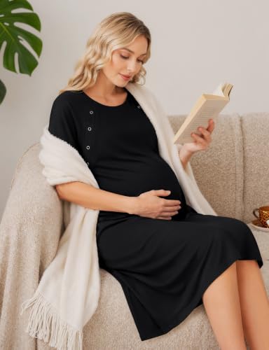 2 Pack Labor and Delivery Gown 3 in 1 Maternity Nursing Hospital Nightgown - color: 2 Pcs - Black + Dark Red, size: Medium