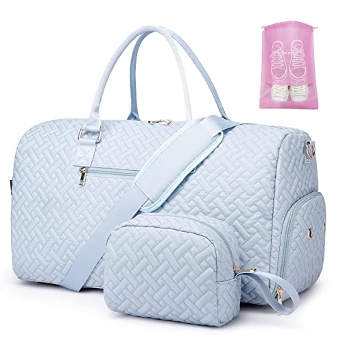 Duffle Bag for Travel, Weekender Bag with Shoe Compartment, Carry On Overnight Bag for Women with Toiletry Bag, 50L Gym Bag with Wet Pocket, Hospital Bags for Labor and Delivery Pink - color: Blue, size: Regular