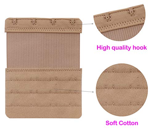 Tamlien 4 Hook Bra Extenders,Stretchy Soft Comfortable Bra Strap Extender - color: Skin Color