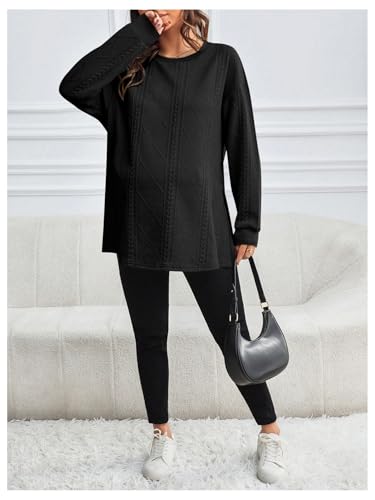 MakeMeChic Women's Maternity Sweatshirt Split Fall Maternity Clothes Tops - color: Black, size: Medium