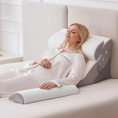Ruqmuis Wedge Pillow Set for After Surgery, Bed Wedge Pillow, White - color: White/Grey, size: 4pcs