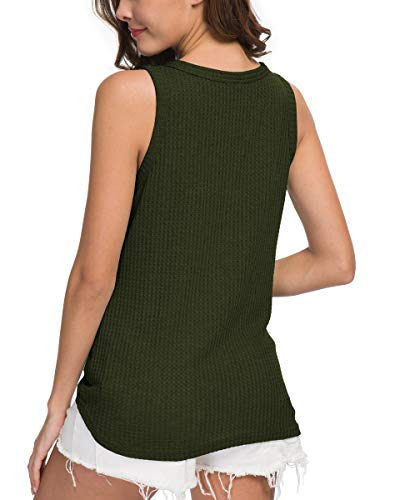 IWOLLENCE Womens Button Tank Tops Tie Front Knot - color: Army Green, size: X-Large