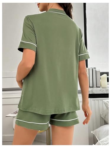 OYOANGLE Women's Maternity Pajamas V Neck Short Sleeve Button Down Shirt and Shorts 2 Piece loungewear - size: Large