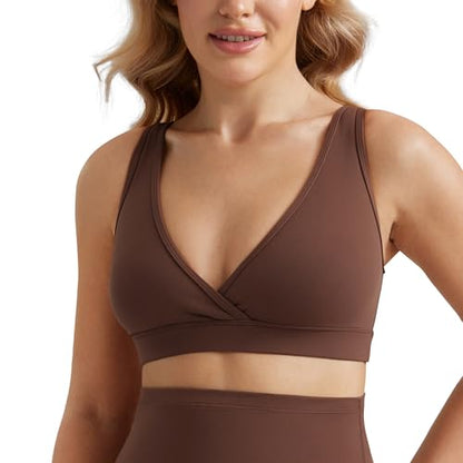CRZ YOGA Maternity V Neck Nursing Bras - color: Coffee Brown, size: X-Small