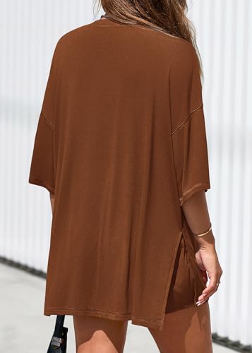 KIRUNDO 2 Piece Sets for Women Summer Lounge Sets Casual - color: Brown, size: Small