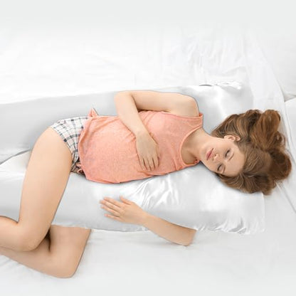 BALAPET Silky Satin Pregnancy Pillow Cover (ONLY Pillowcase), U Shaped Luxurious Smooth Maternity Pillow Cover, Soft & Breathable Large Pillow Protector with Hidden Zip for Side Sleeper, White - color: White