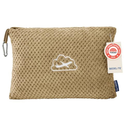 BEDELITE Travel Blanket with Bag, Jacquard Fleece Blanket 65"x40", Camel - color: Camel