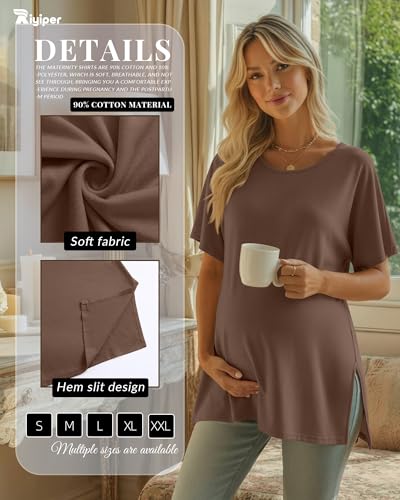Riyiper 3 Pack Women's Maternity Tunic Cotton Shirts - color: Brown, White, Black, size: Small