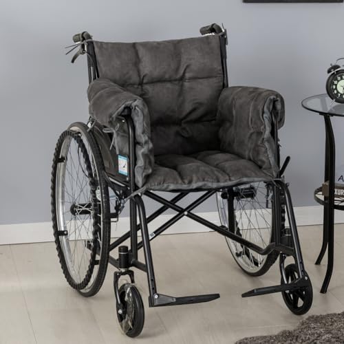 STONECREST Wheelchair Cushions, Supports Coccyx & Back, Microsuede Cover, Stay in Place, Fits 18" Wheelchair (Graphite) - color: Graphite