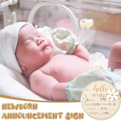 Baby Monthly Milestone Cards with Hello World Newborn Sign