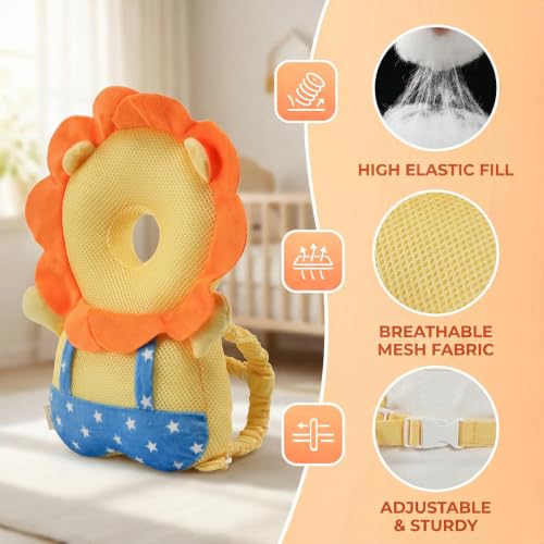 Baby Head Protector Backpack - Soft & Lightweight Fall Cushion Backpack for Toddlers Walking and Crawling - color: Lion