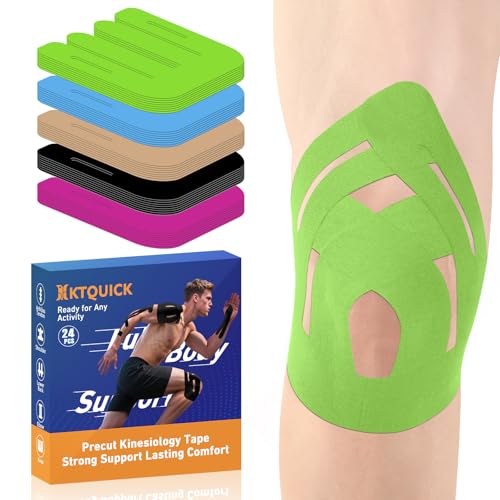 KTQUICK Precut Kinesiology Tape for Knees,24PCS,20% Stronger Adhesive Green - color: Green, size: 24PCS