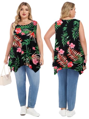LARACE Womens Plus Size Tank Tops Summer Sleeveless Casual Loose Tunic - color: A-black54, size: Large