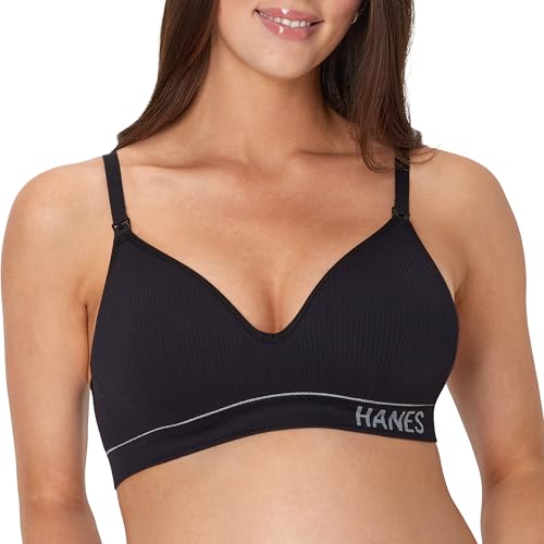 Hanes Women's Maternity Nursing Bra, Seamless Wireless Nursing Bralette for Women, Adjustable Straps - color: Black, size: Small