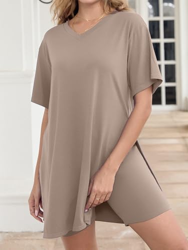Plus Size Women 2 Piece Outfits Shorts Sets with Pockets - color: Brown, size: XX-Large