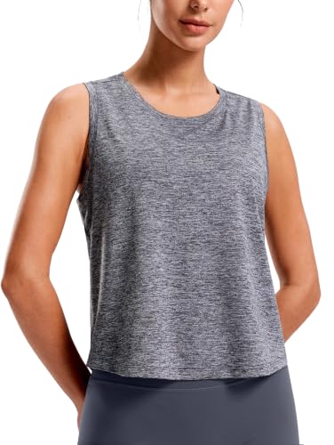 SANTINY Cropped Racerback Workout Tank Top - color: Heather Grey, size: Large