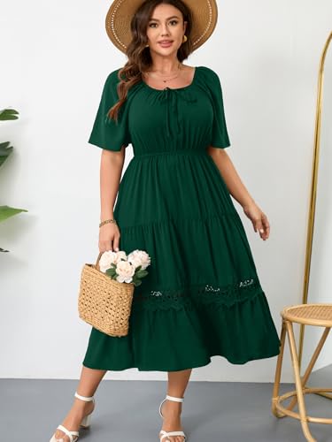 RWJ Women's Plus Size Maxi Dress Short Sleeve Wedding Guest Summer Dresses - color: Green, size: XX-Large Plus