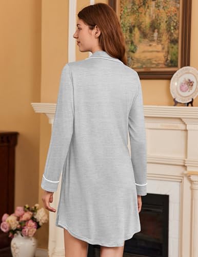 Ekouaer 2 Pack Nightgowns for Women Long Sleeve Button Down Sleep Shirt - color: Black/Light Grey, size: X-Large