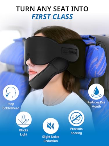 SARISUN Airplane Travel Pillow with Chin Strap, Stable Head Support, Black - color: Black