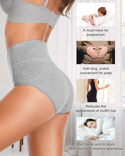 CULAYII Tummy Control Underwear for Women High Waisted Panties Full Coverage Cotton Postpartum Briefs Stretch Ladies Undies - color: Multicoloured D - 5 Pack, size: Medium