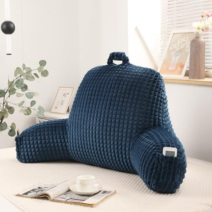 Reading Pillow with Arms for Sitting in Bed,Backrest,Blue Flannel,M - color: Navy, size: Standard(17")