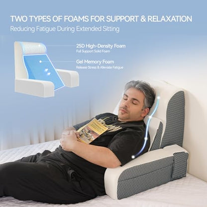 Kayfia Reading Pillow, Gel Memory Foam Back Rest Pillow, 21'', White - color: White, size: Large(21'')