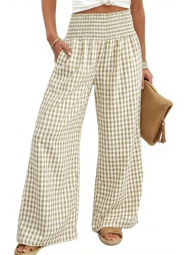 Dokotoo Women's Fall Gingham Wide Leg Casual Pants 2026 - color: Sage Green, size: Large
