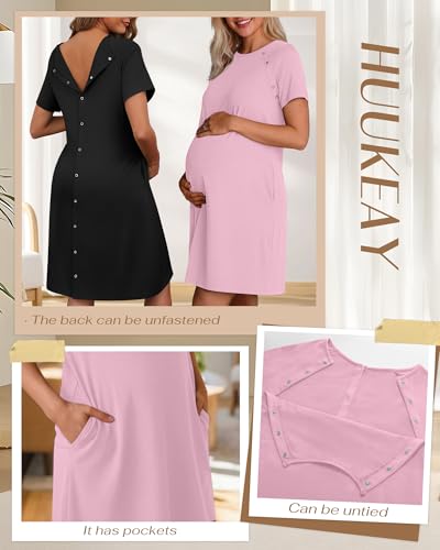 Huukeay 2 Pack Labor and Delivery Gown Maternity Hospital Dress - color: Black, Pink, size: Medium