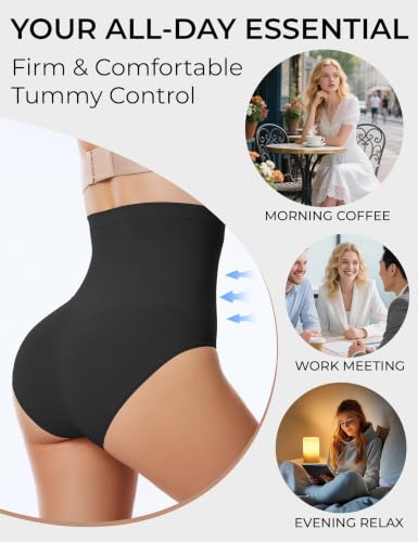 Tummy Control Shapewear, High Waisted Seamless Body Shaper Panties - color: Black, size: XX-Large