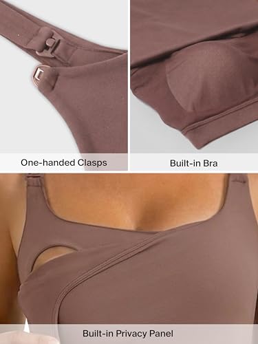 Ecavus Women's Nursing Bras for Breastfeeding Tank Tops with Built in Bra - color: Brown, size: Medium
