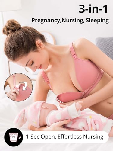 Pink Cotton Nursing Bras, Dual Clips Padded Pregnancy Bra - size: (40) B