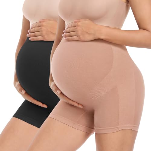 Summer Mae Maternity Shapewear Viscose Made from Bamboo Seamless for Dress - color: Blush Nude+black, size: Large
