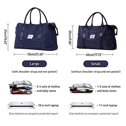 Travel Duffel Bag, Carry On Overnight Weekender Bags for Women - color: A1-Navy Blue, size: Large