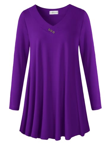 LARACE Women Plus Size Tunic Tops Long Sleeve Shirts for Leggings - color: Deep Purple, size: 6X