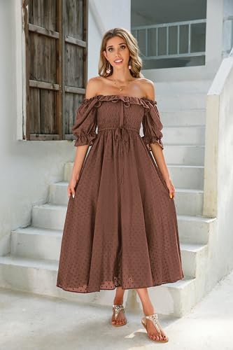 R.Vivimos Women Summer Cotton A Line Flowy Long Dresses - color: Brown#2, size: X-Large