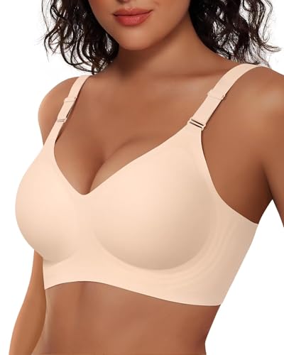 Vertvie Jelly Bra No Underwire Seamless Push Up Full Coverage - color: Nude, size: 3X-Large