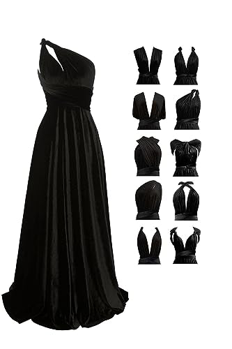 72styles Velvet Multi-Way Wrap Infinity Maxi Dress for Bridesmaids - color: Black, size: One Size