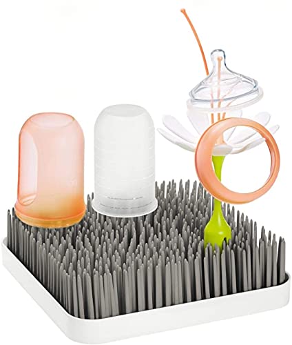 Boon Grass Plastic Drying Rack - Modern Countertop Baby Bottle Organizer - 9.75 x 9.88 x 3.0 inches - Gray
