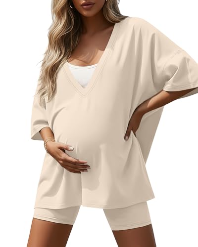 Women's 2 Piece Maternity Oversized Set - color: Cream White, size: Small