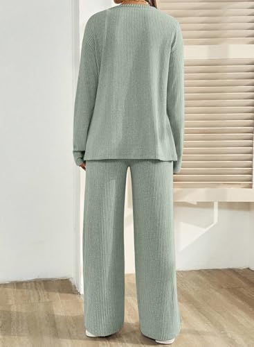 BLENCOT Maternity Lounge Set 2 Piece Long Sleeve Top and Pants with Pockets - color: Light Green, size: Medium