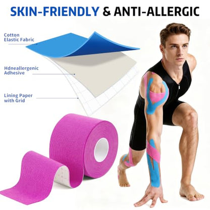 9 Rolls Kinesiology Tape, Multicolor Athletic Support Bandage Wrap, Elastic