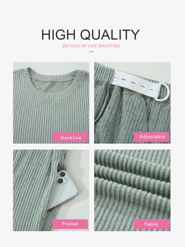 BLENCOT Maternity 2 Piece Outfits Ribbed Knit Long Sleeve Sets - color: Green, size: Medium